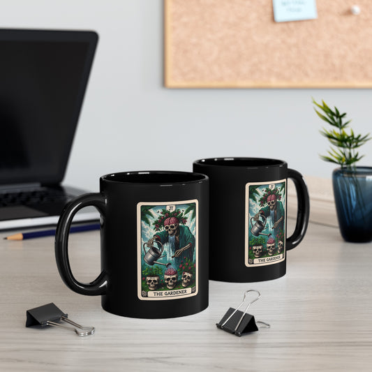 The Gardener" Tarot-Inspired Black Mug - Perfect for Tarot Enthusiasts