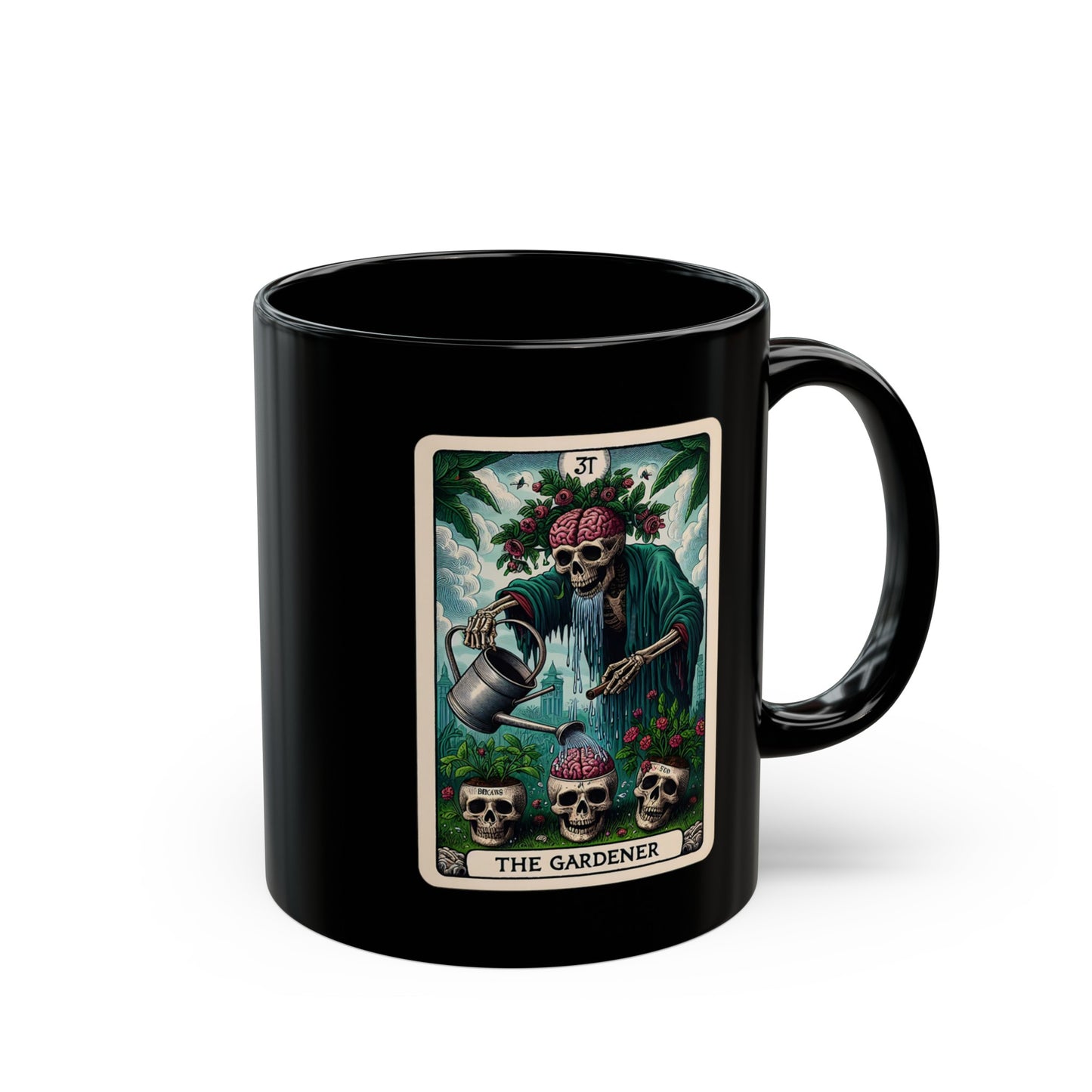 The Gardener" Tarot-Inspired Black Mug - Perfect for Tarot Enthusiasts