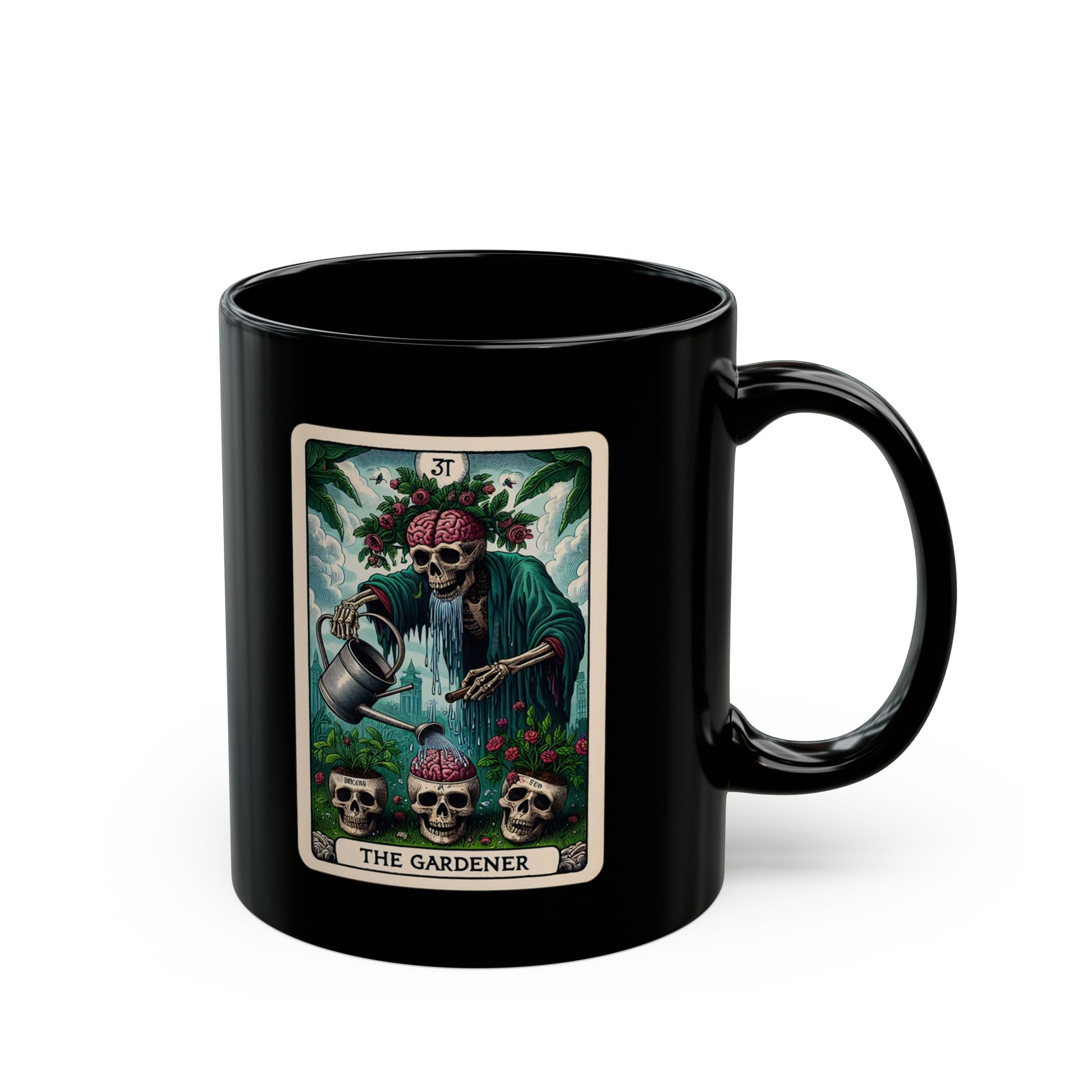 The Gardener" Tarot-Inspired Black Mug - Perfect for Tarot Enthusiasts