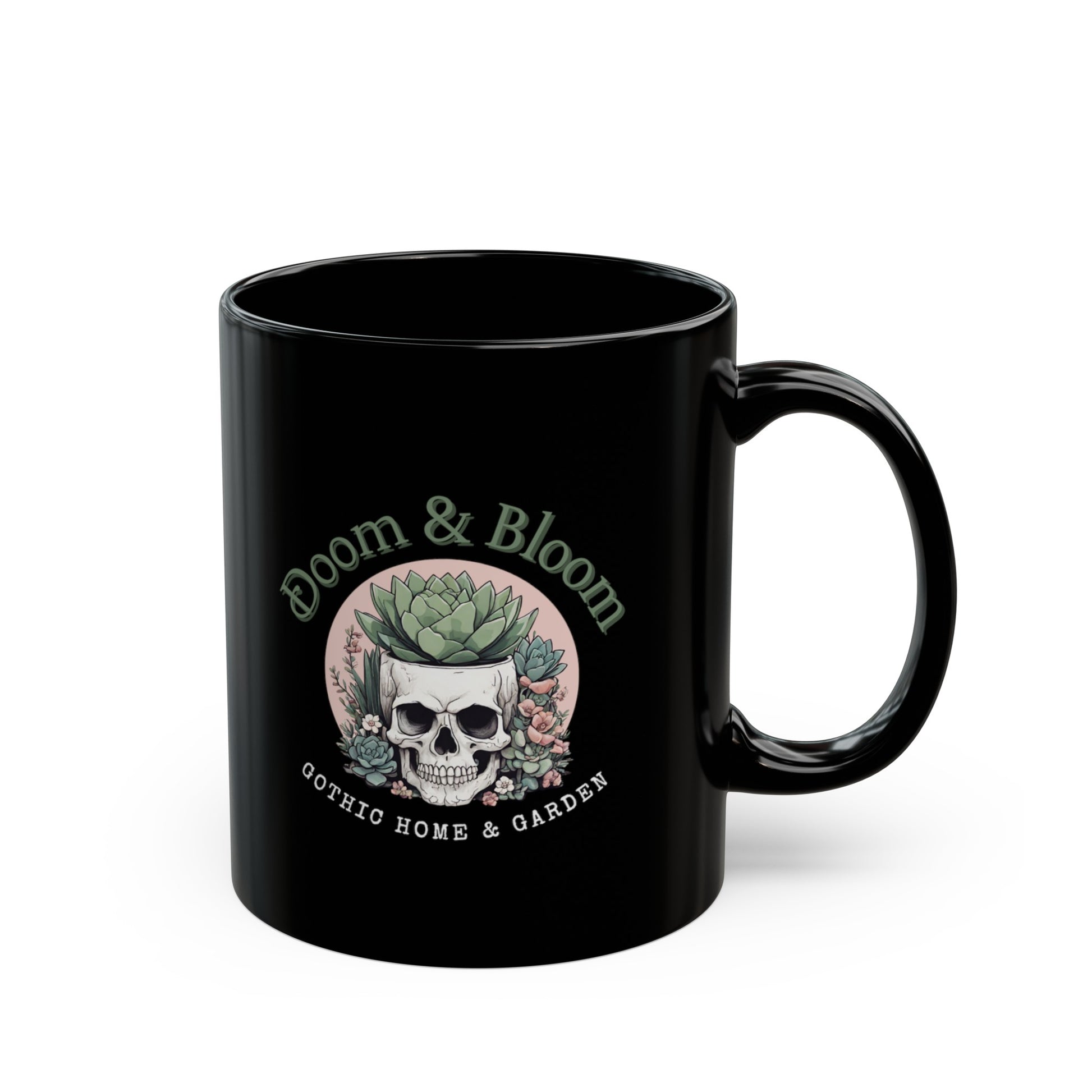 Doom and Bloom Black Mug (11oz) | Stylish Drinkware