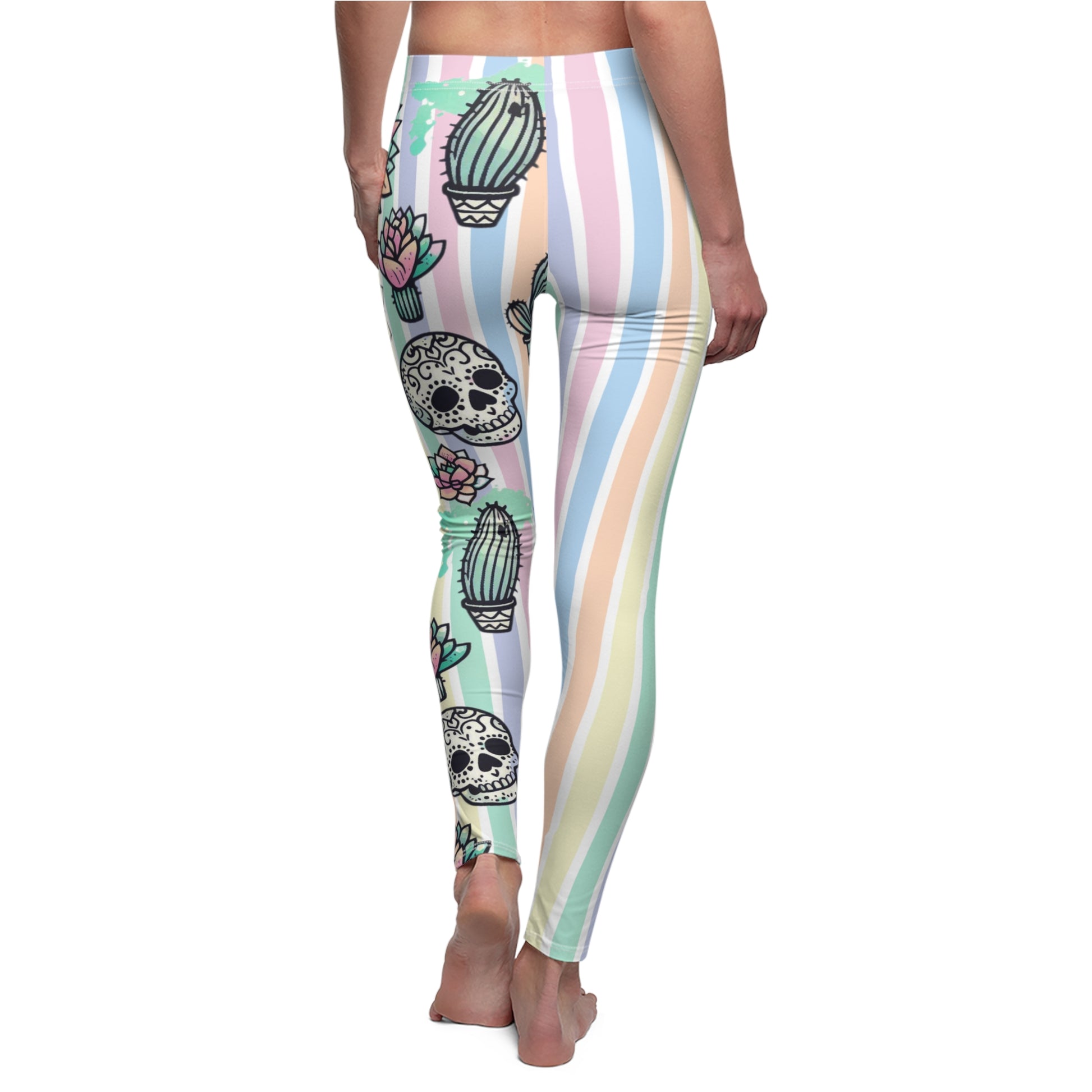 Asymmetrical Pastel Succulent Skull Casual Leggings | Unique Leggings