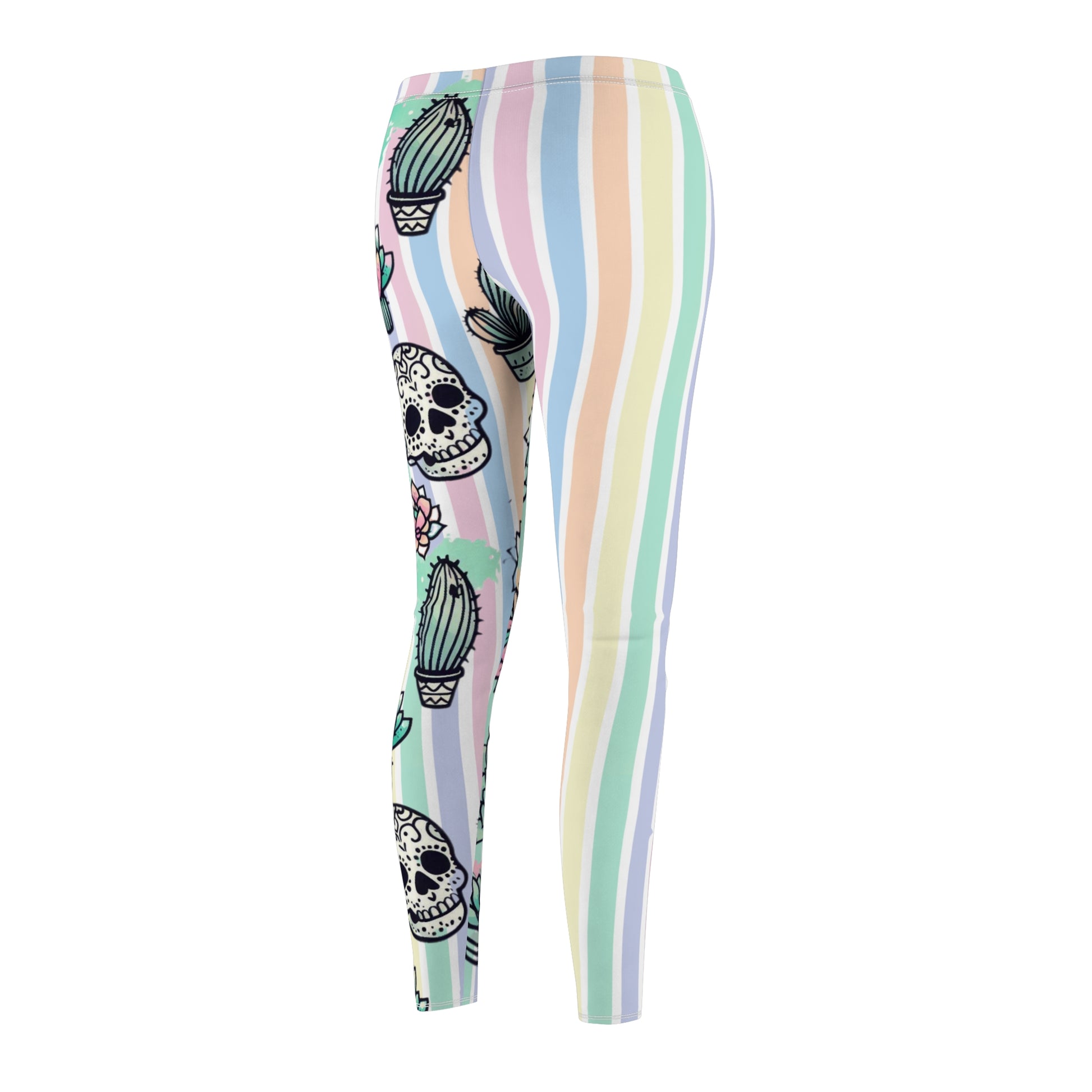 Asymmetrical Pastel Succulent Skull Casual Leggings | Unique Leggings