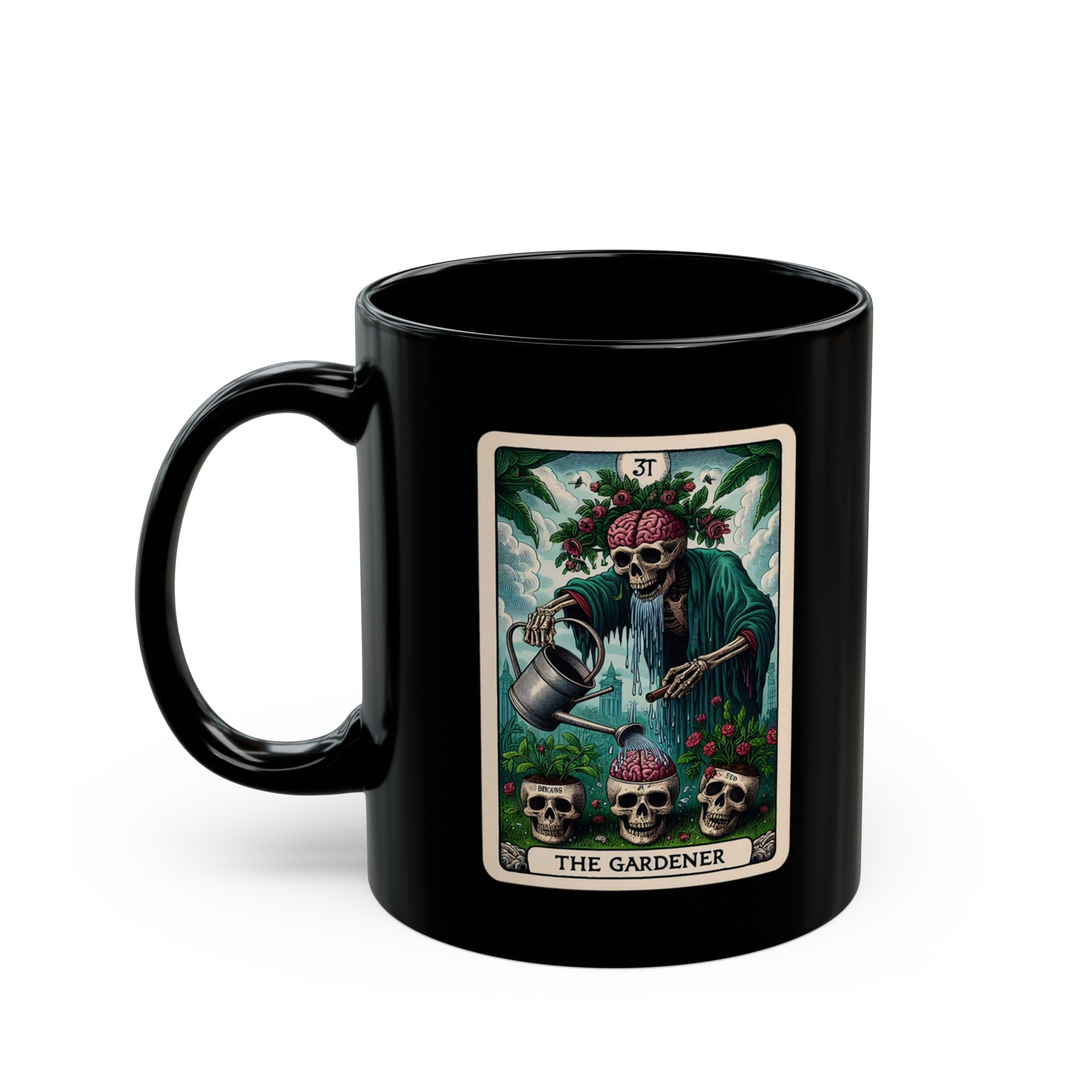 The Gardener" Tarot-Inspired Black Mug - Perfect for Tarot Enthusiasts