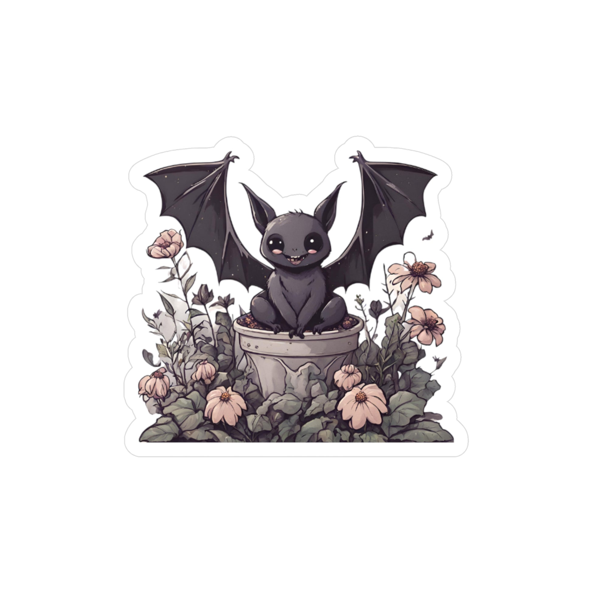 Cute Bat Flower Pot Vinyl Decal | Adorable & Planter Decoration