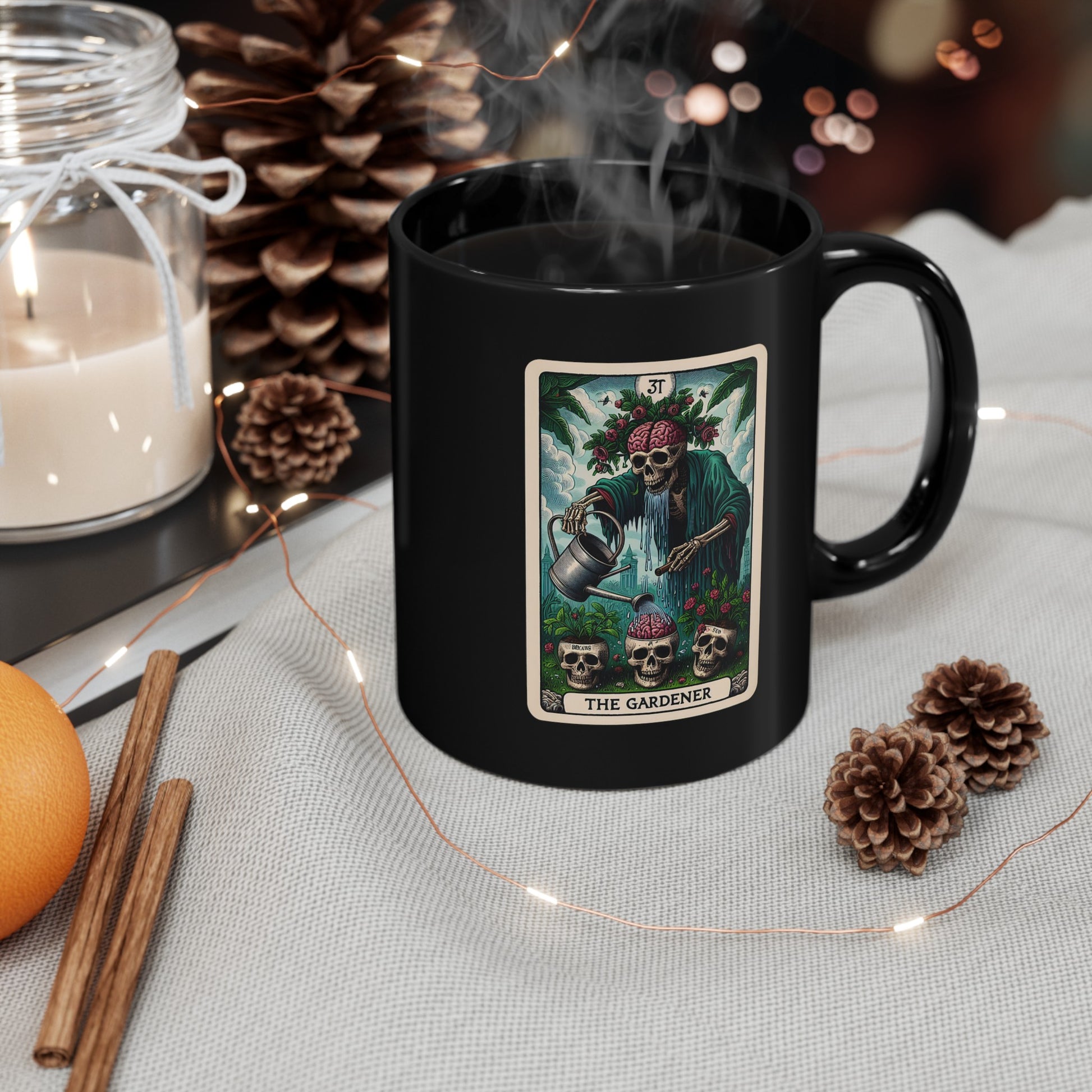 The Gardener" Tarot-Inspired Black Mug - Perfect for Tarot Enthusiasts