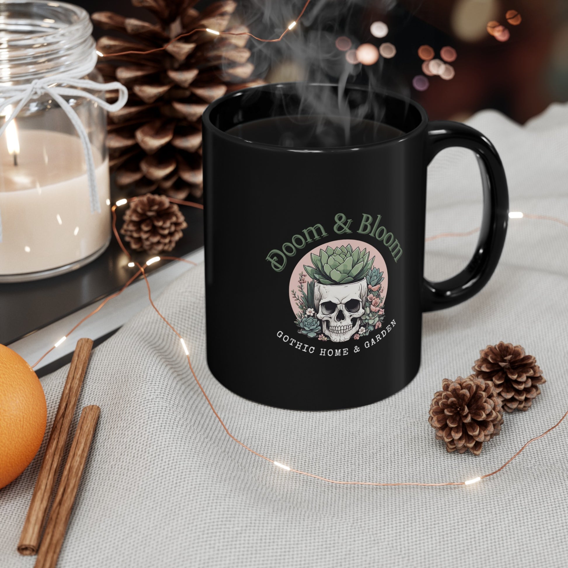 Doom and Bloom Black Mug (11oz) | Stylish Drinkware