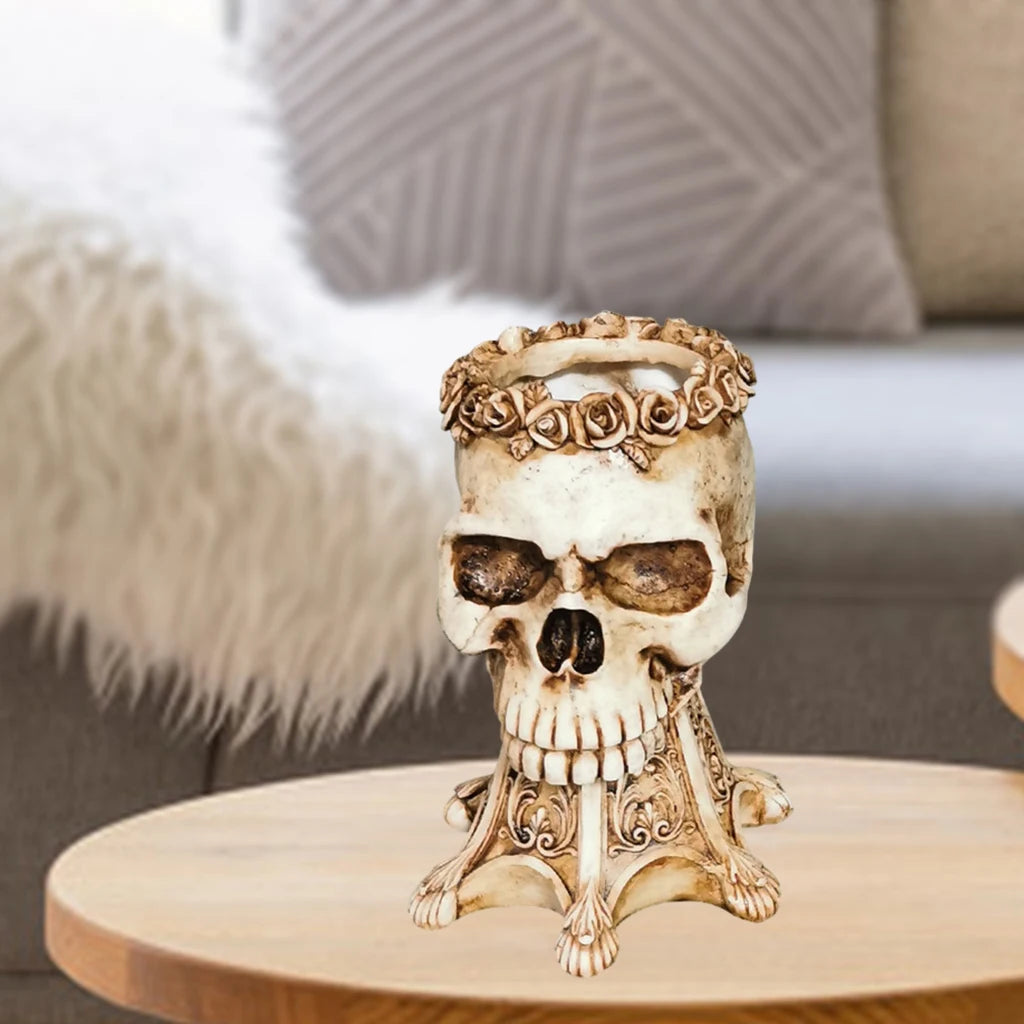 Gothic Skull Head Planter with Crown | White, Gold, or Silver