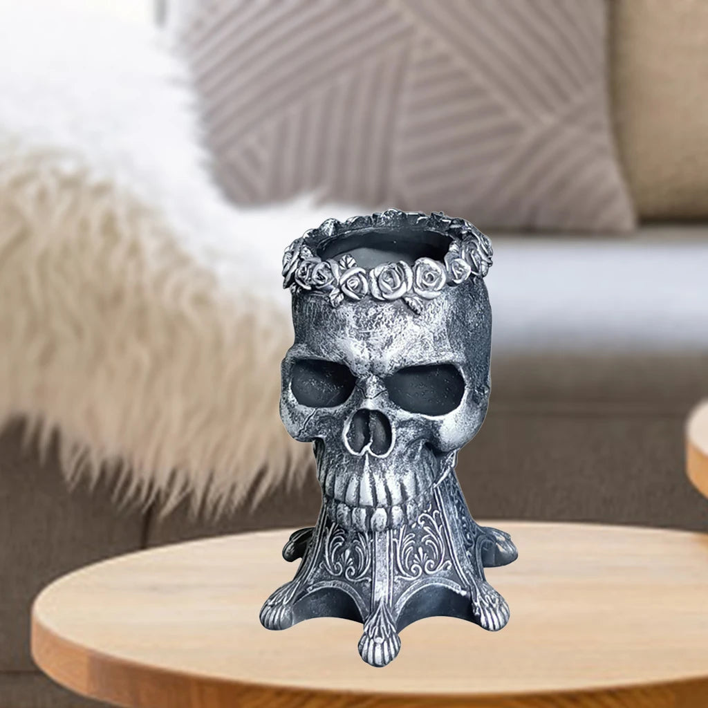 Gothic Skull Head Planter with Crown | White, Gold, or Silver