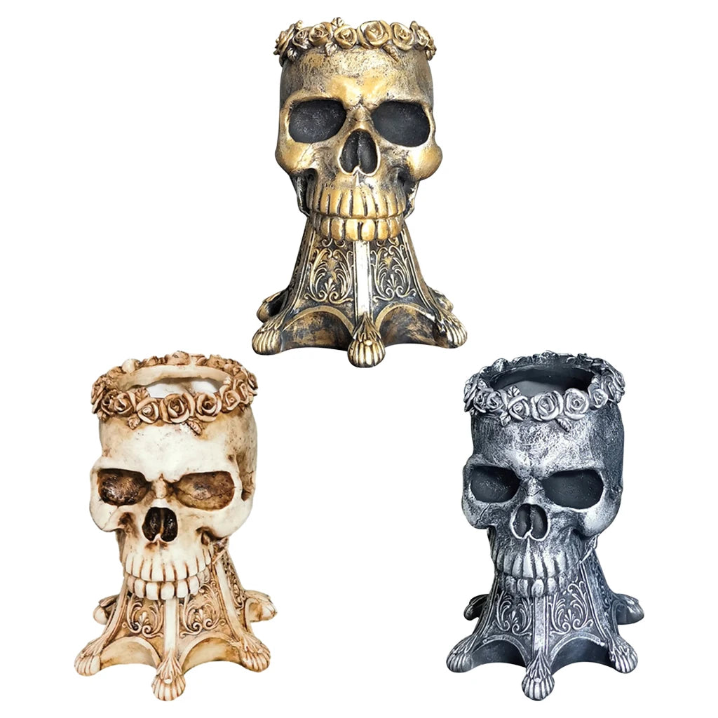 Gothic Skull Head Planter with Crown | White, Gold, or Silver