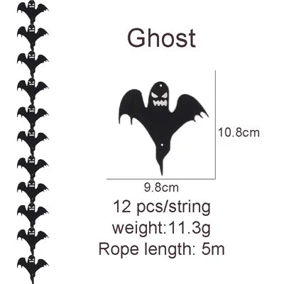 Spooky 12pcs Halloween Bat/Skull/Ghost String Black Hanging Ornament