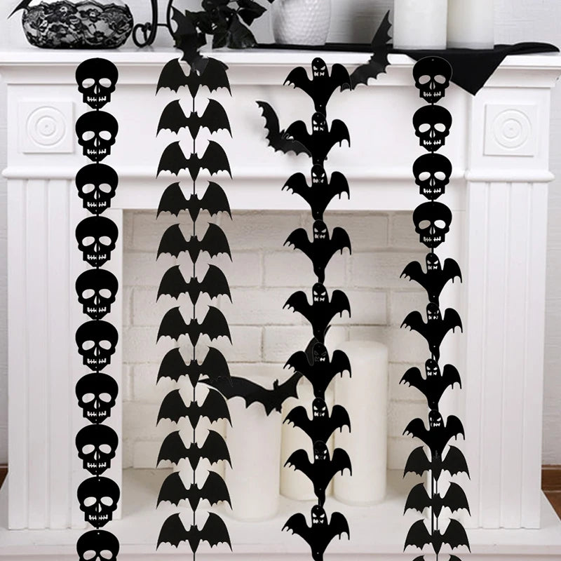 Spooky 12pcs Halloween Bat/Skull/Ghost String Black Hanging Ornament