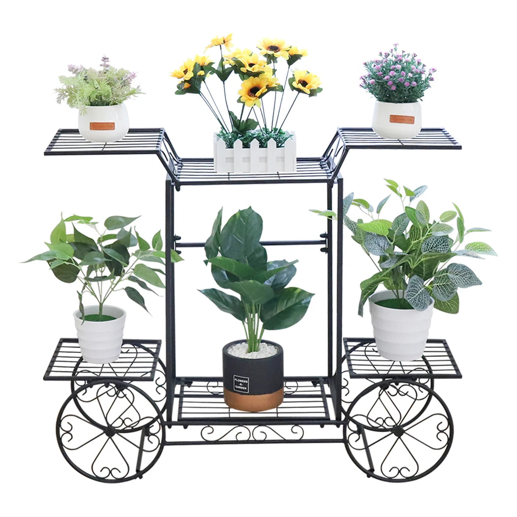 Black Garden Cart Metal 6-Tier Plant Holder | Functional Plant Display