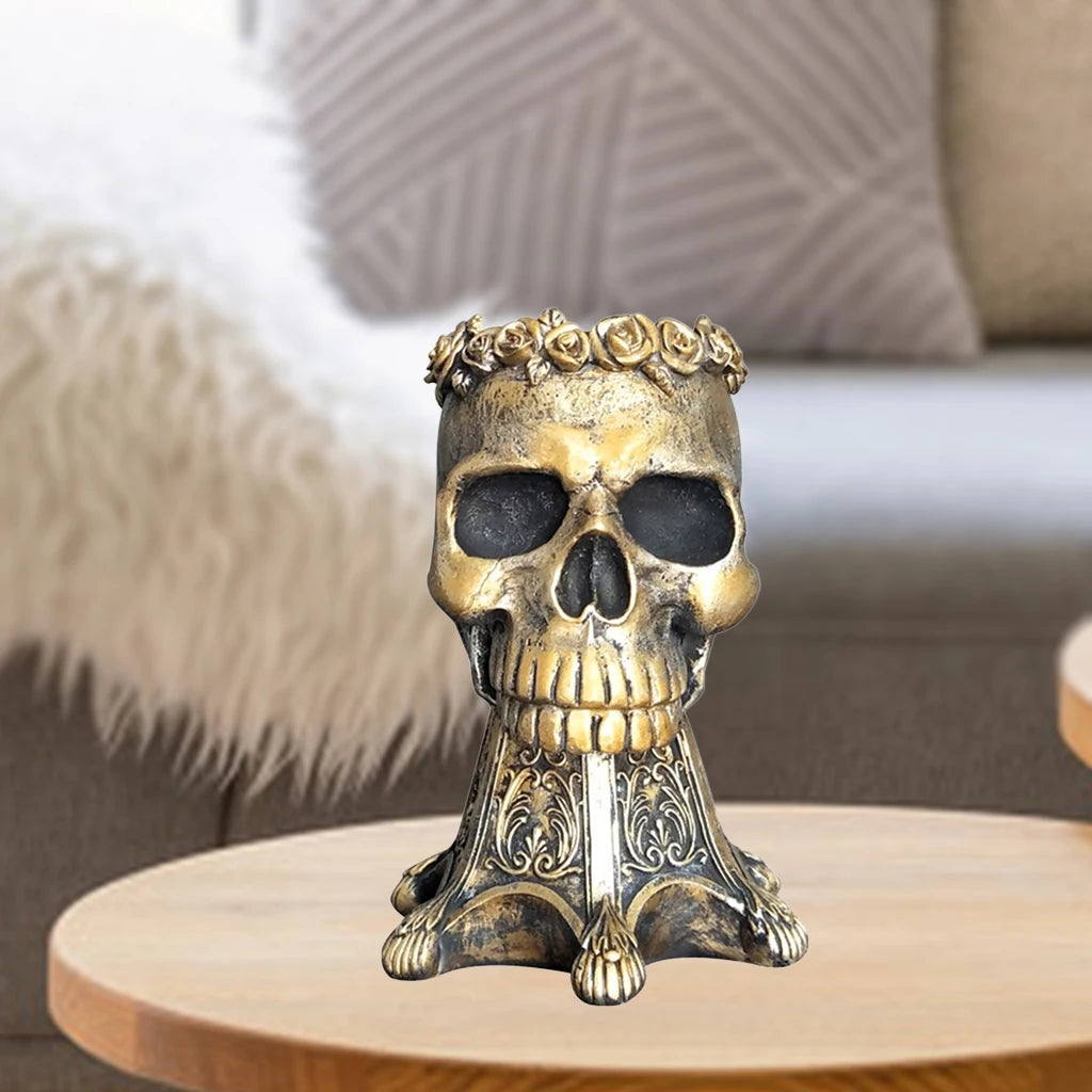 Gothic Skull Head Planter with Crown | White, Gold, or Silver