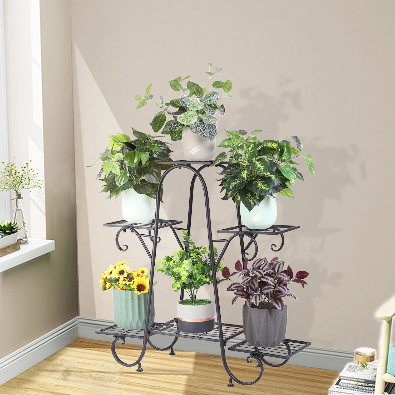 Black 6-Tier Metal Plant Stand | Indoor & Outdoor | Stylish & Durable