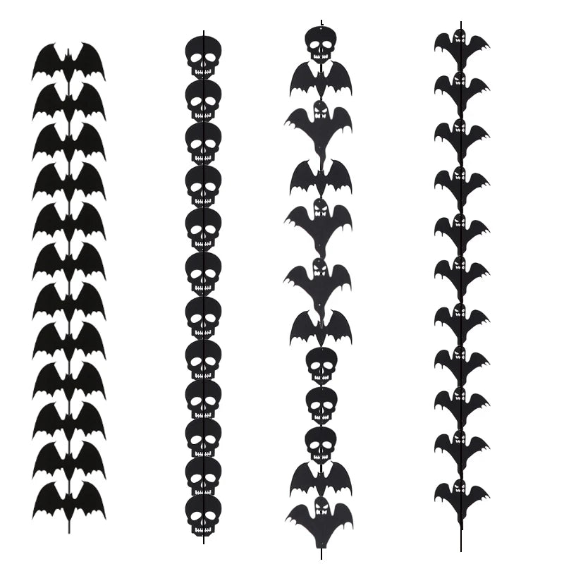 Spooky 12pcs Halloween Bat/Skull/Ghost String Black Hanging Ornament