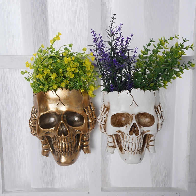 Skull Head Skeleton Hand Hear, See, Speak No Evil Flower Pots/Planter Container