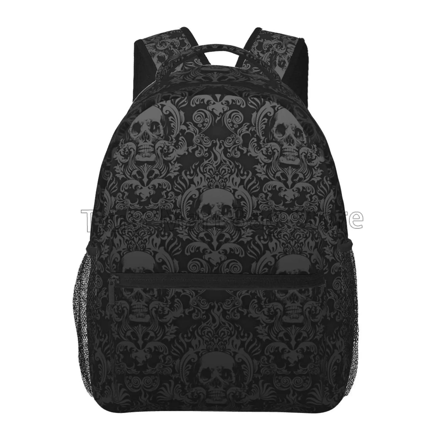 Gothic Black Skull Damask Pattern Backpack