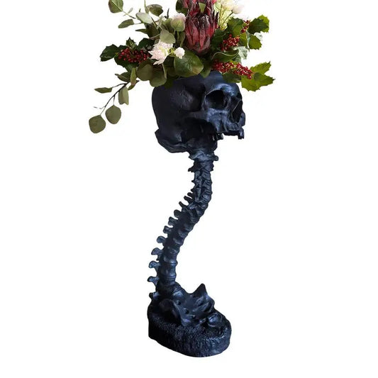 Skull and Spine Planter Stand Goth Spooky Decor