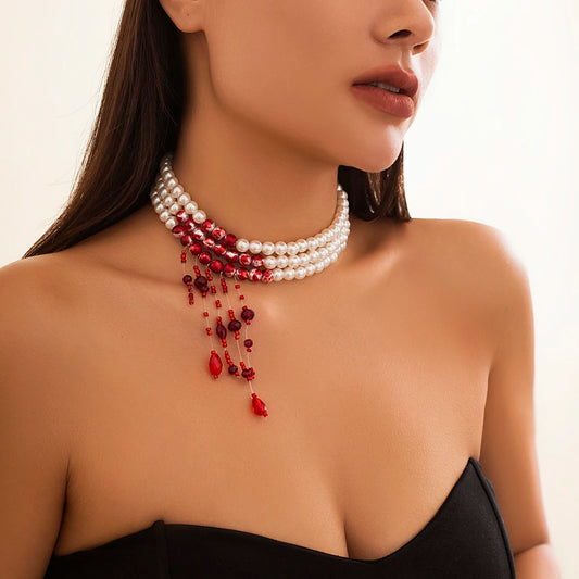 White | Red Crystal Blood Necklace