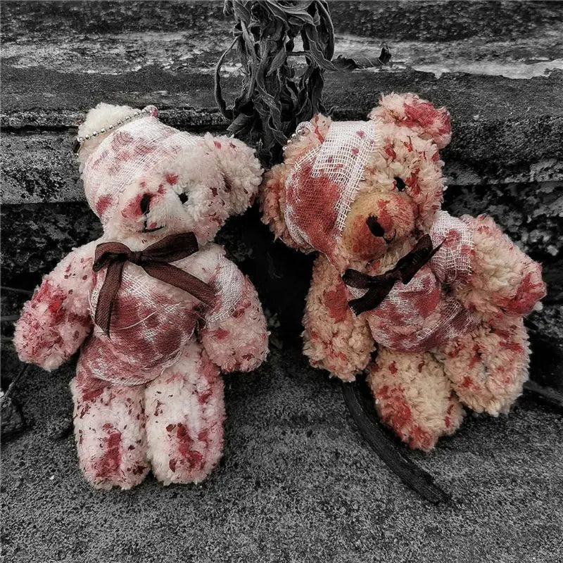 Bloody Plush Bear Keychain | Cute & Creepy Accessory 