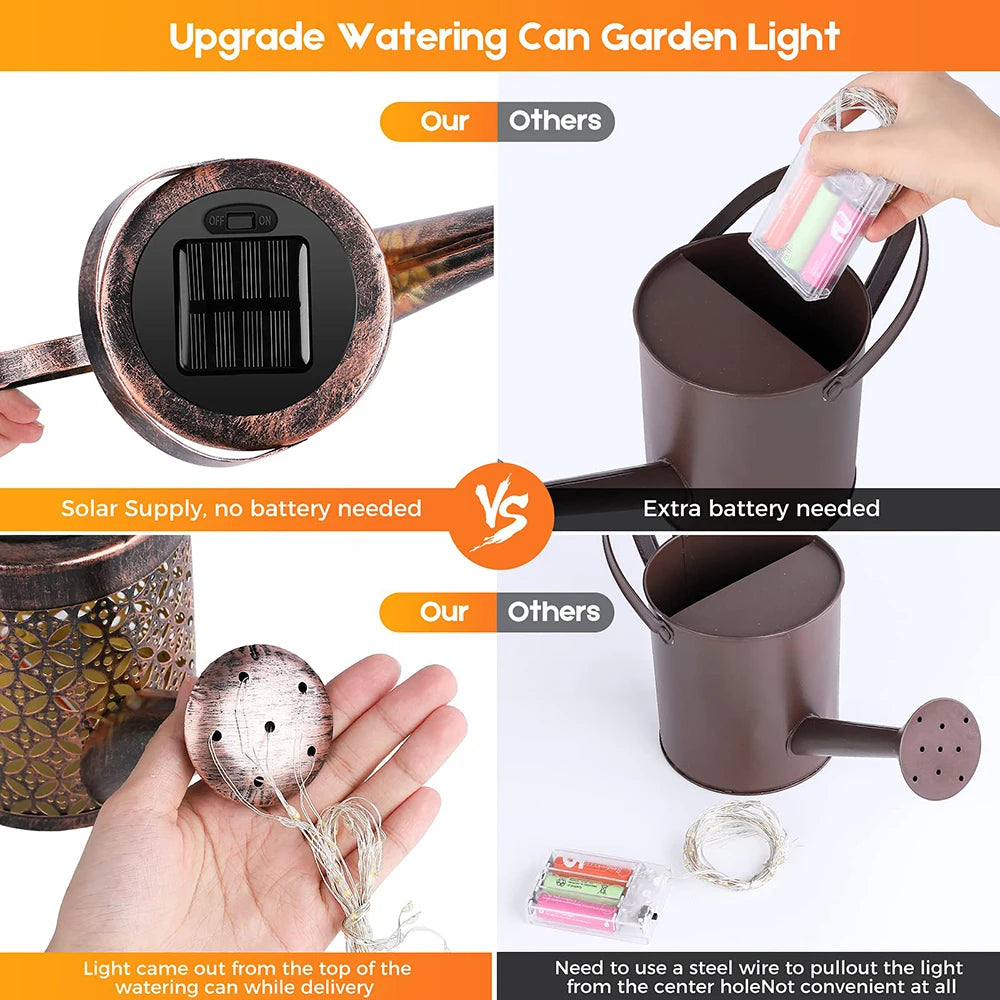 Solar-Powered Watering Can Hanging Lantern Light