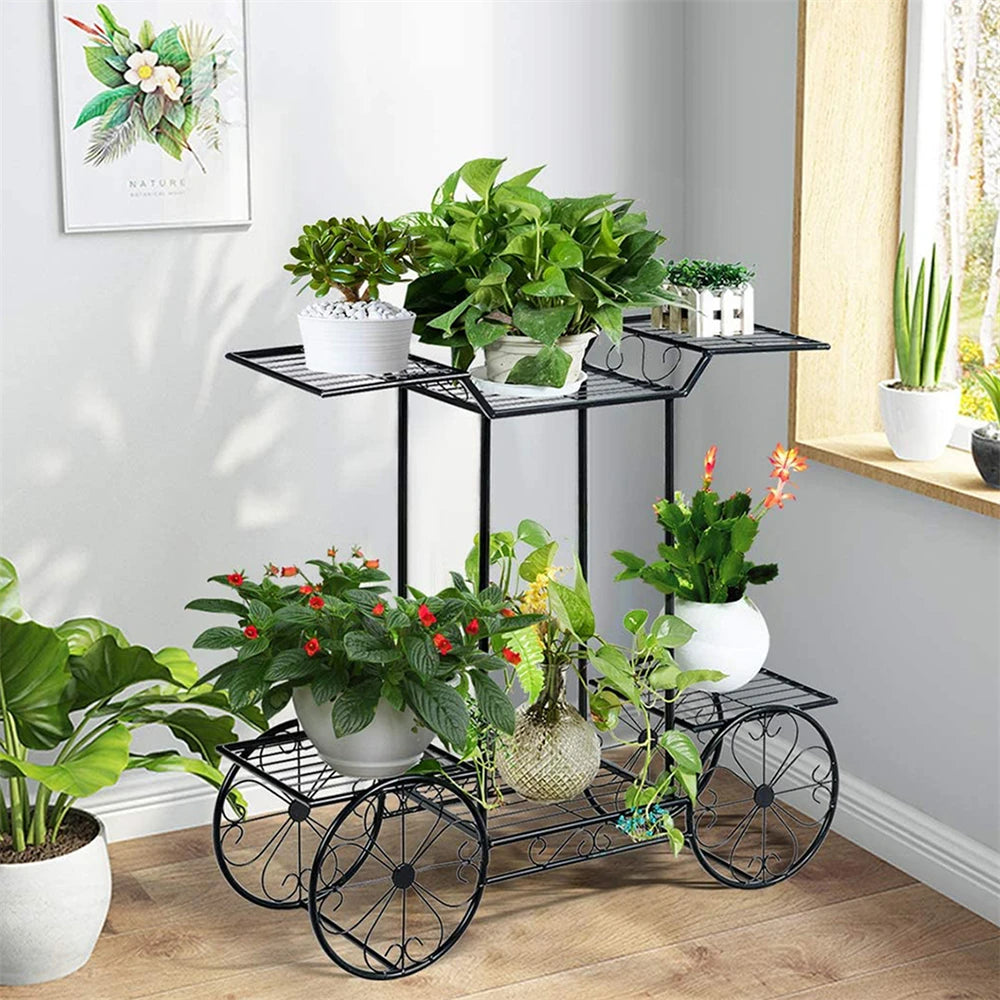 Black Garden Cart Metal 6-Tier Plant Holder | Functional Plant Display