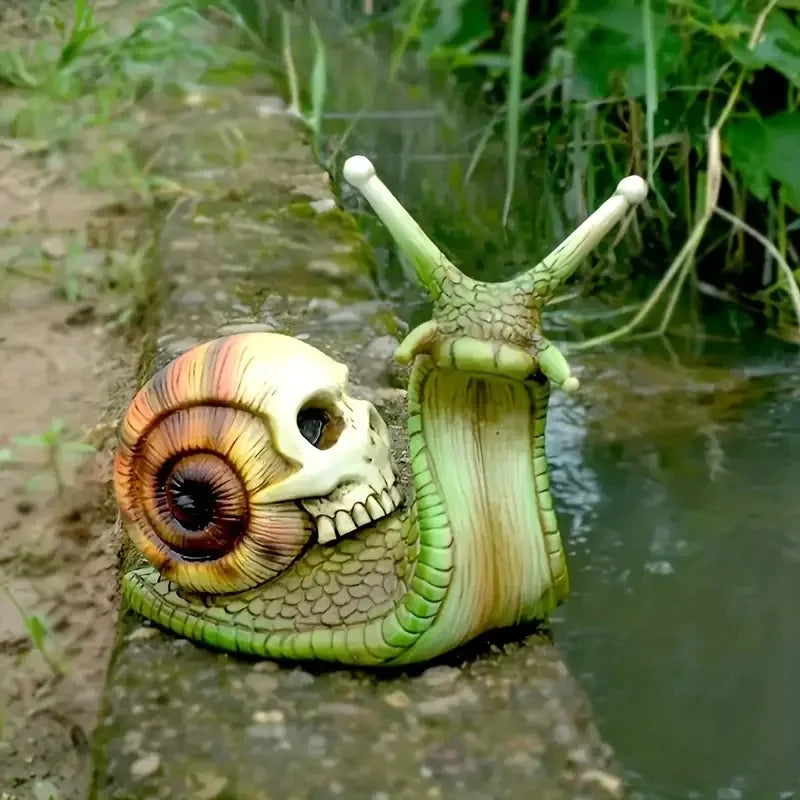 Snail Skull Garden Statue | Unique Yard Decor 