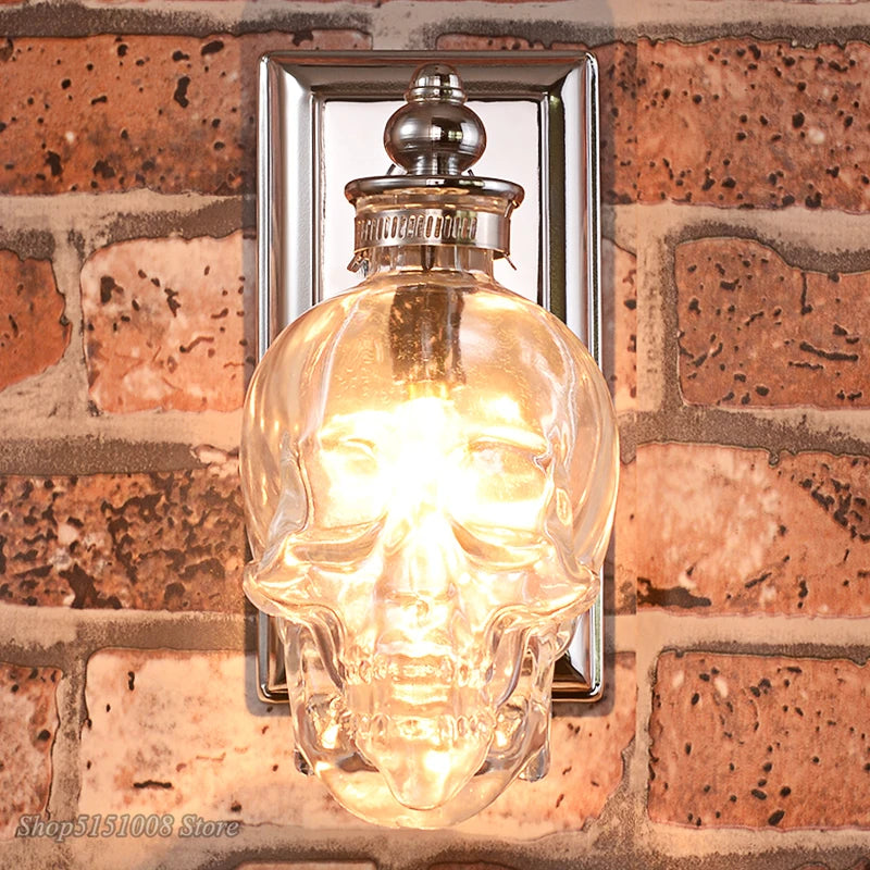 Skull Clear Glass Bottle Wall Light Fixture