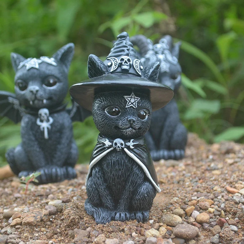 Witchy Cat Sculpture Lawn Figure