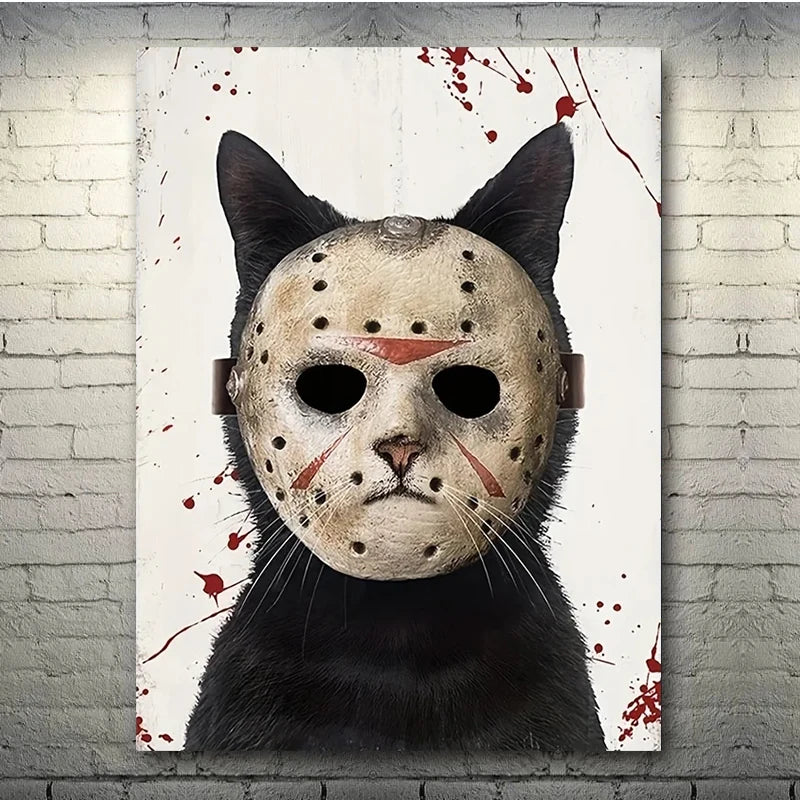 Friday the 13th Jason Cat Wall Art | Spooky & Unique Decor 