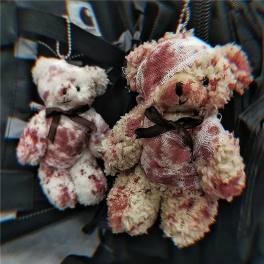 Bloody Plush Bear Keychain | Cute & Creepy Accessory 