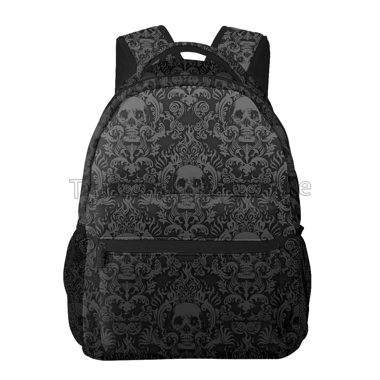 Gothic Black Skull Damask Pattern Backpack