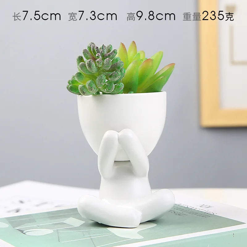 Cute Posing Figure Ceramic Flower Pot | Flowers or Succulents 