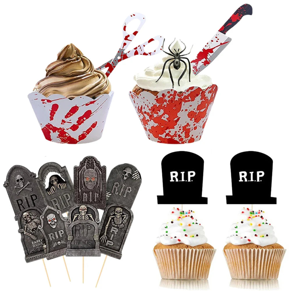 Horror Cake Decor: Cupcake Toppers & Wrappers for a Spooky Party