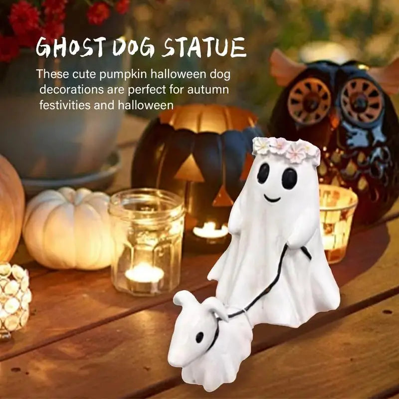 Ghost Walking Dog Statue Spooky Ghost Dog Halloween Figurine