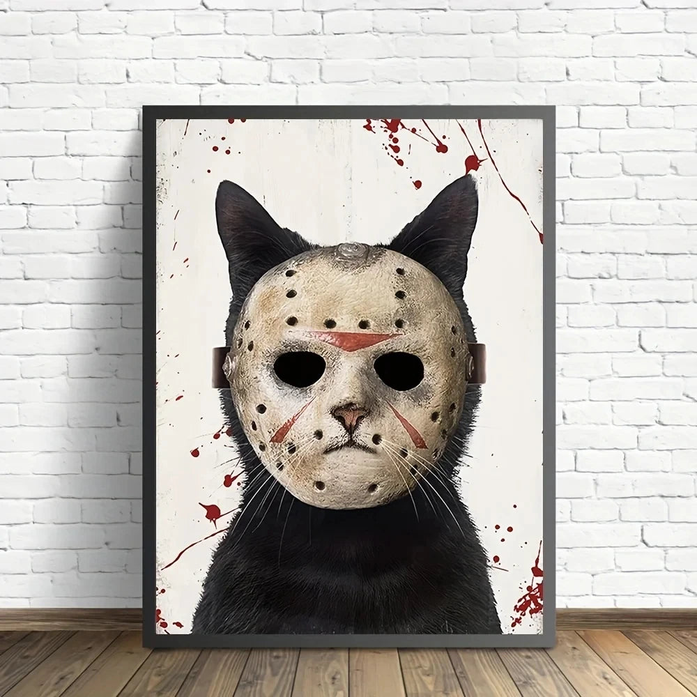 Friday the 13th Jason Cat Wall Art | Spooky & Unique Decor 