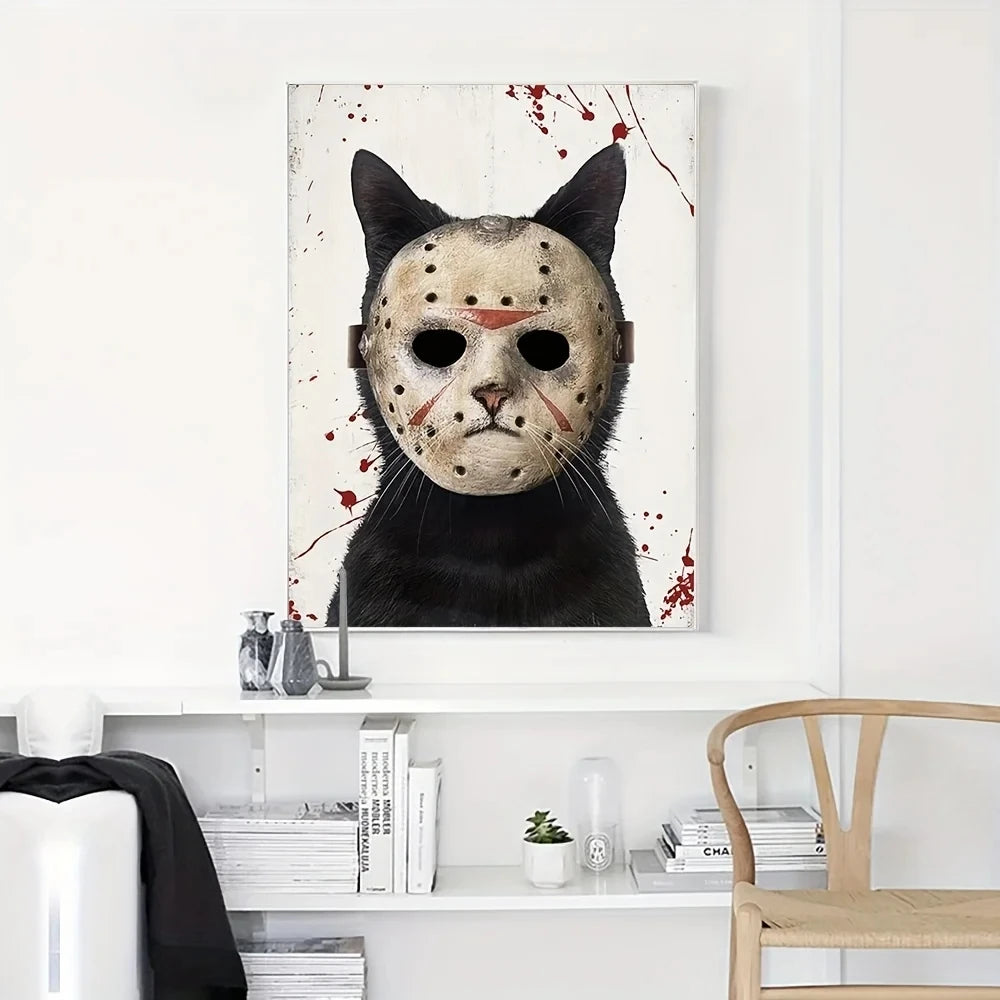 Friday the 13th Jason Cat Wall Art | Spooky & Unique Decor 