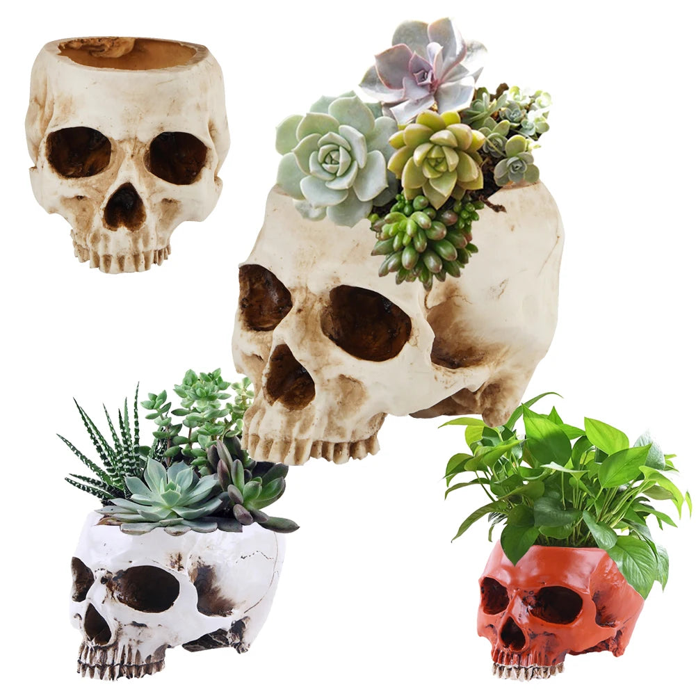 Skull Flower Pot (Beige, White, or Red) | Unique Planter