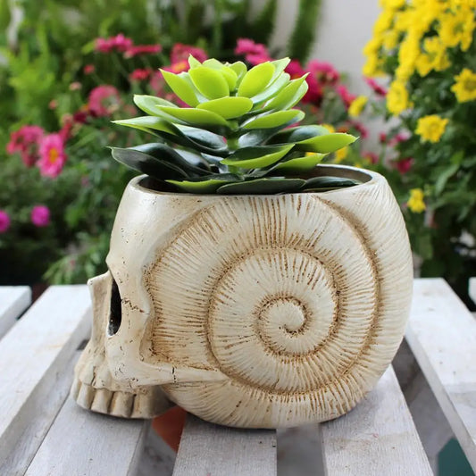 Halloween Decor Realistic Resin Skull Snail Flower Pot