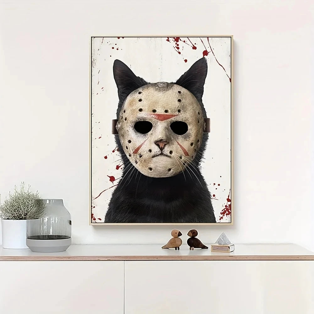 Friday the 13th Jason Cat Wall Art | Spooky & Unique Decor 