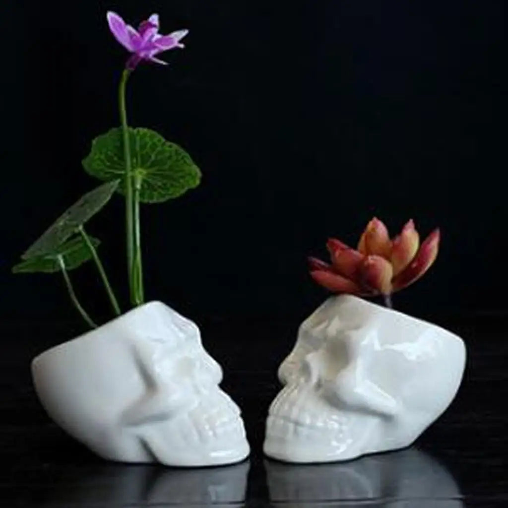 Small Ceramic Skull Head Planter | Unique Garden Decor