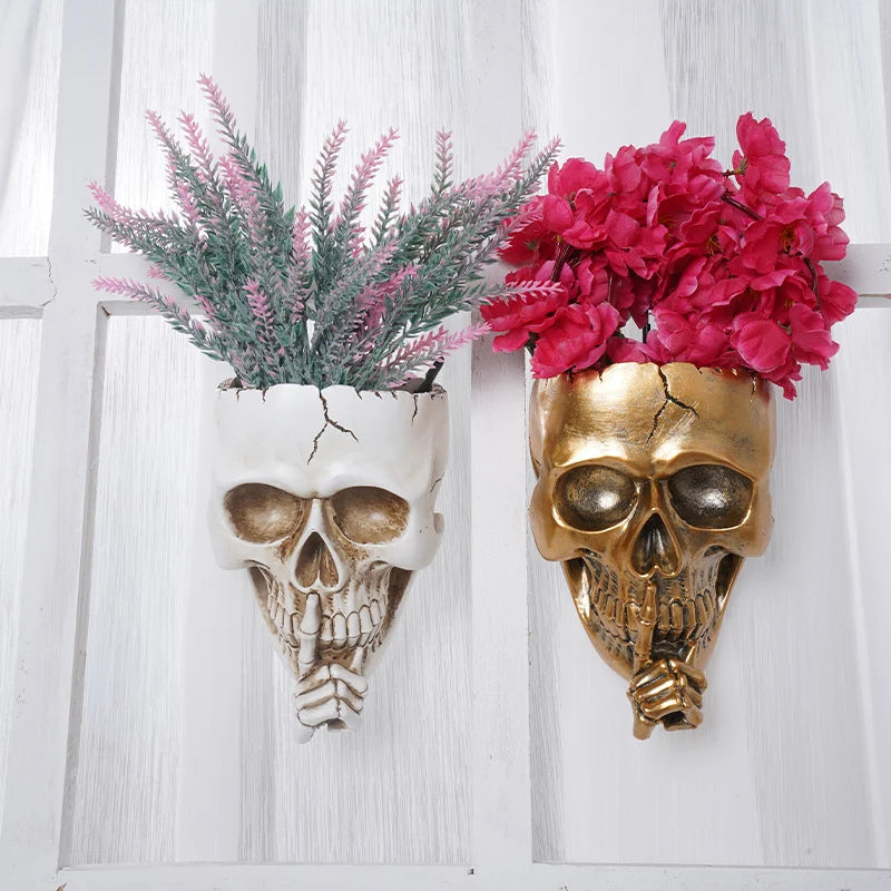 Skull Head Skeleton Hand Hear, See, Speak No Evil Flower Pots/Planter Container