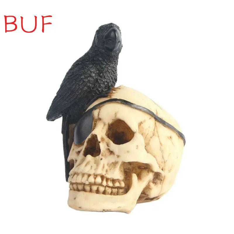 Black Parrot Pirate Skull Statue | Unique & Bold Home Decor