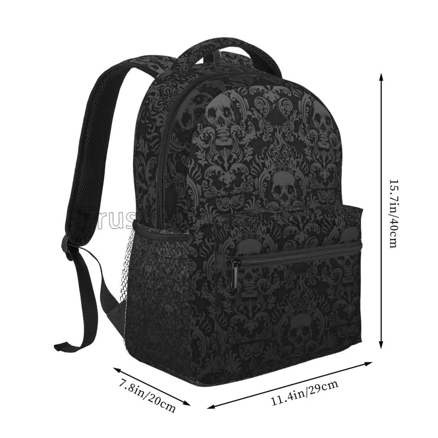 Gothic Black Skull Damask Pattern Backpack