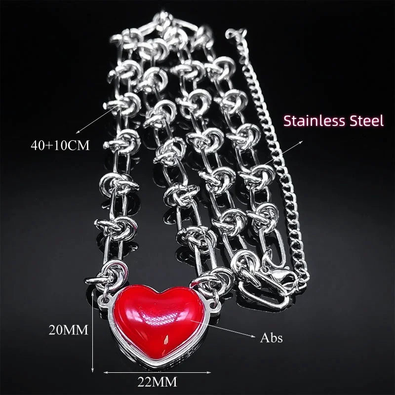 Red Heart Stainless Steel Pendant + Chain Necklace