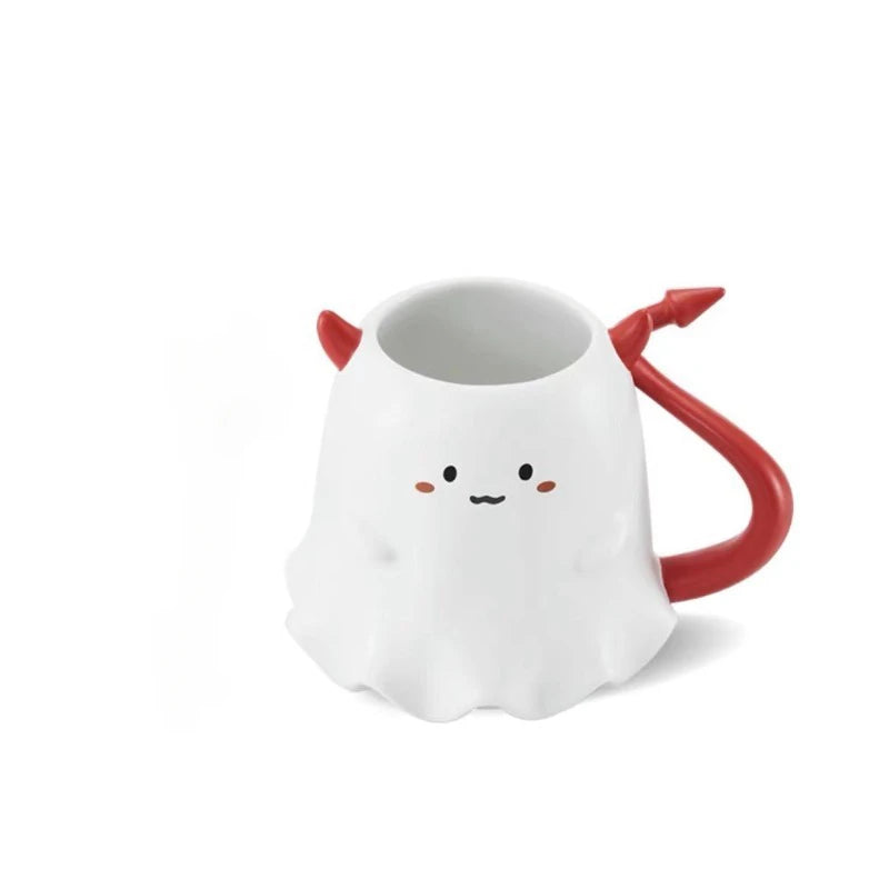 Cute Ghost Demon Coffee Cup with Pitchfork Stir Stick