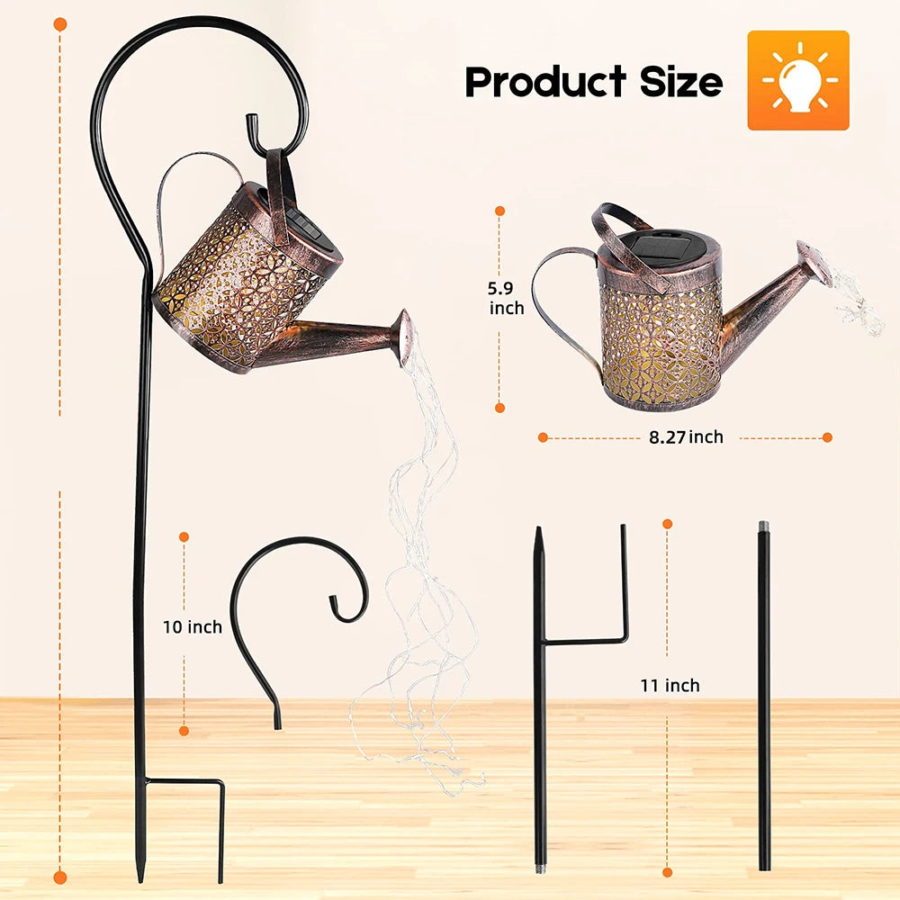 Solar-Powered Watering Can Hanging Lantern Light