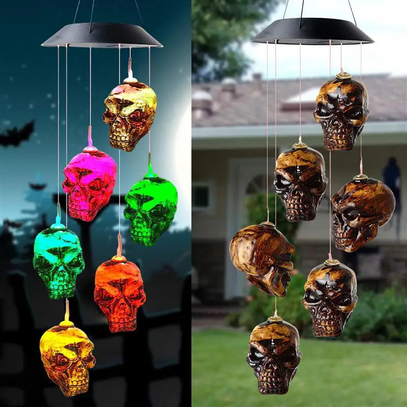 Skull/Ghost Wind Chimes Solar-Powered LED Light | Outdoor Decor