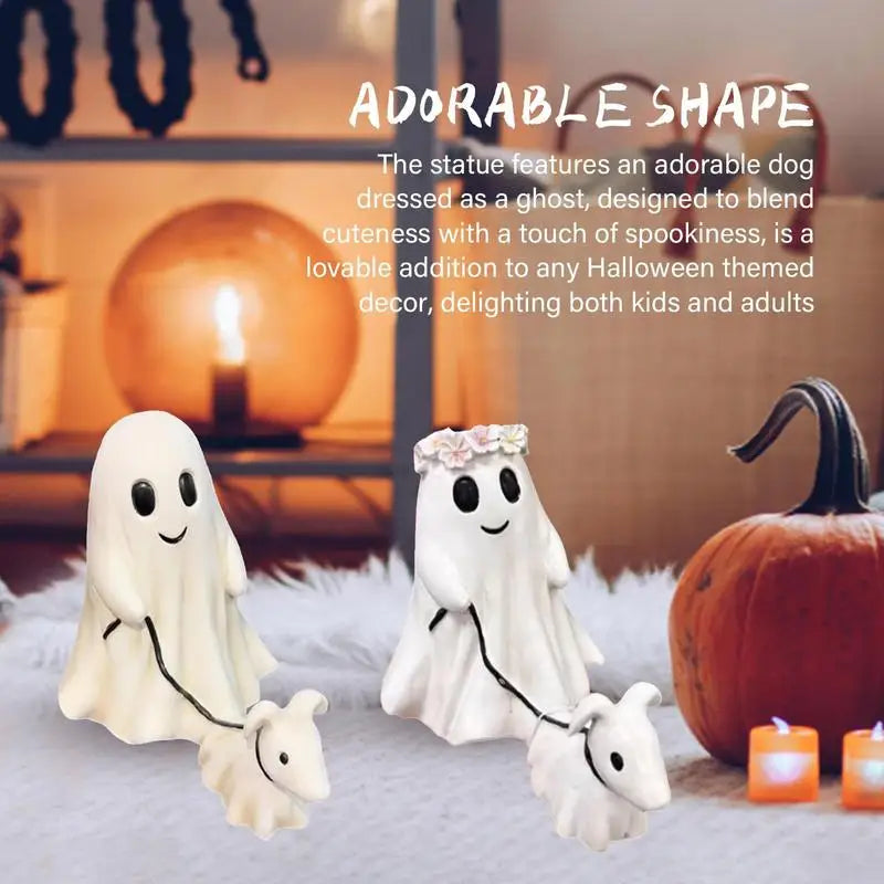 Ghost Walking Dog Statue Spooky Ghost Dog Halloween Figurine