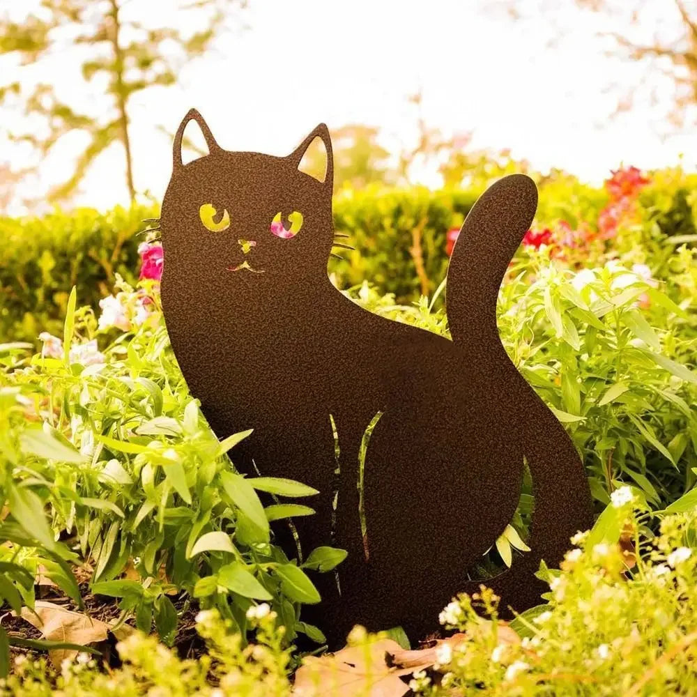 Iron Yard Art Black Cat Garden Statue